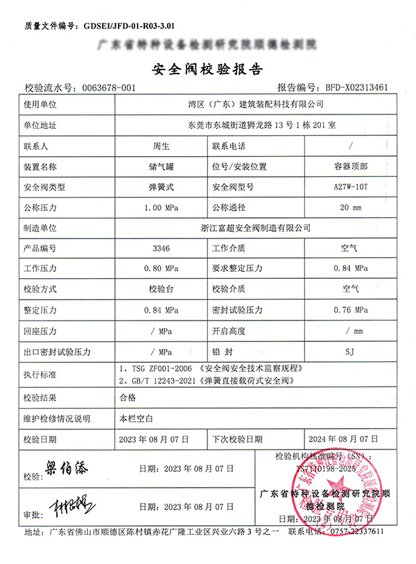 安全阀检测报告